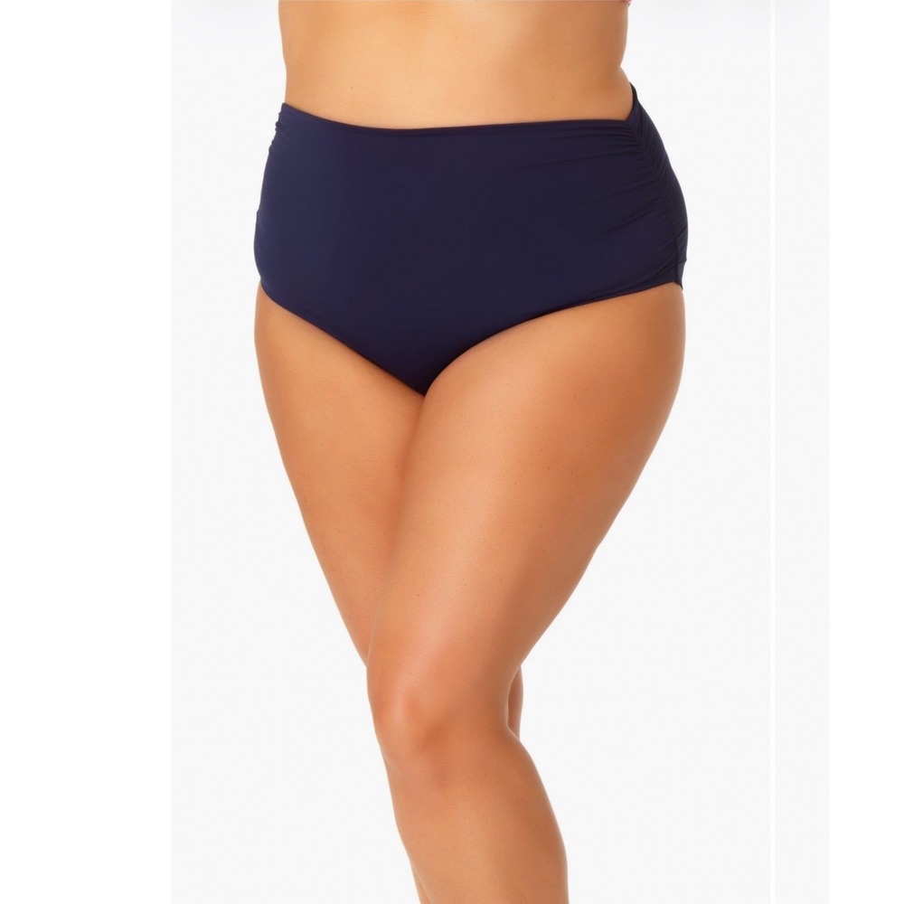 Anne Cole Womens Plus High Waisted Shirred Swim Bottoms Navy Blue 22W